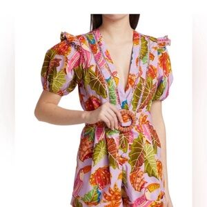 Tropical Print Jumpsuit in Pink and Green